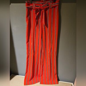 High Waisted Express Striped Red Women's Pants -- 2 LONG